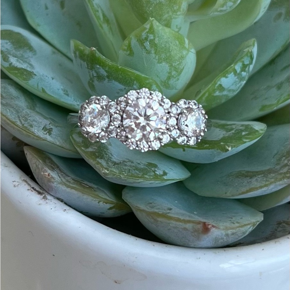 PAJ CZ 925 Sterling Silver Multistone Triple Setting Ring Size 9